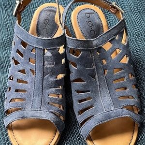B.o.c  Beautiful Slate Blue wedge Leather Sandals Suede Top